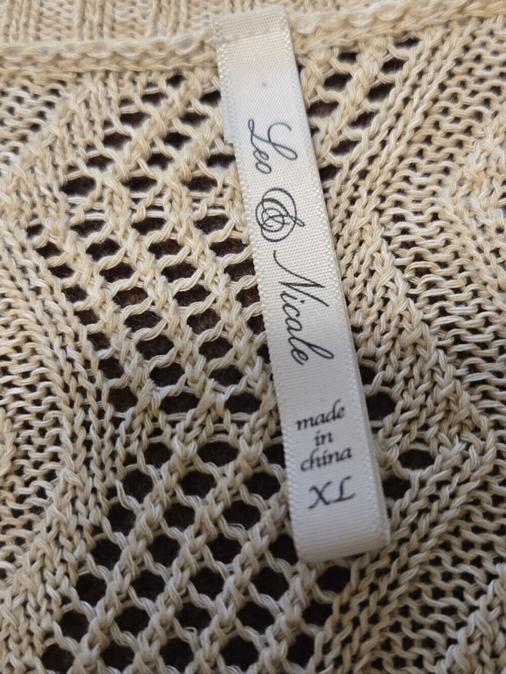 Leo & Nicole Open Front Knit Shawl Cardigan Tan XL Armpit Discoloration - Picture 3 of 7